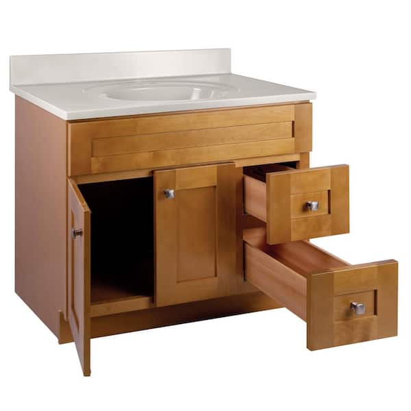 Brookings Solid Wood 37 in. W x 22 in. Bath Vanity in Modern Birch with Ivory Swirl Cultured Marble Top