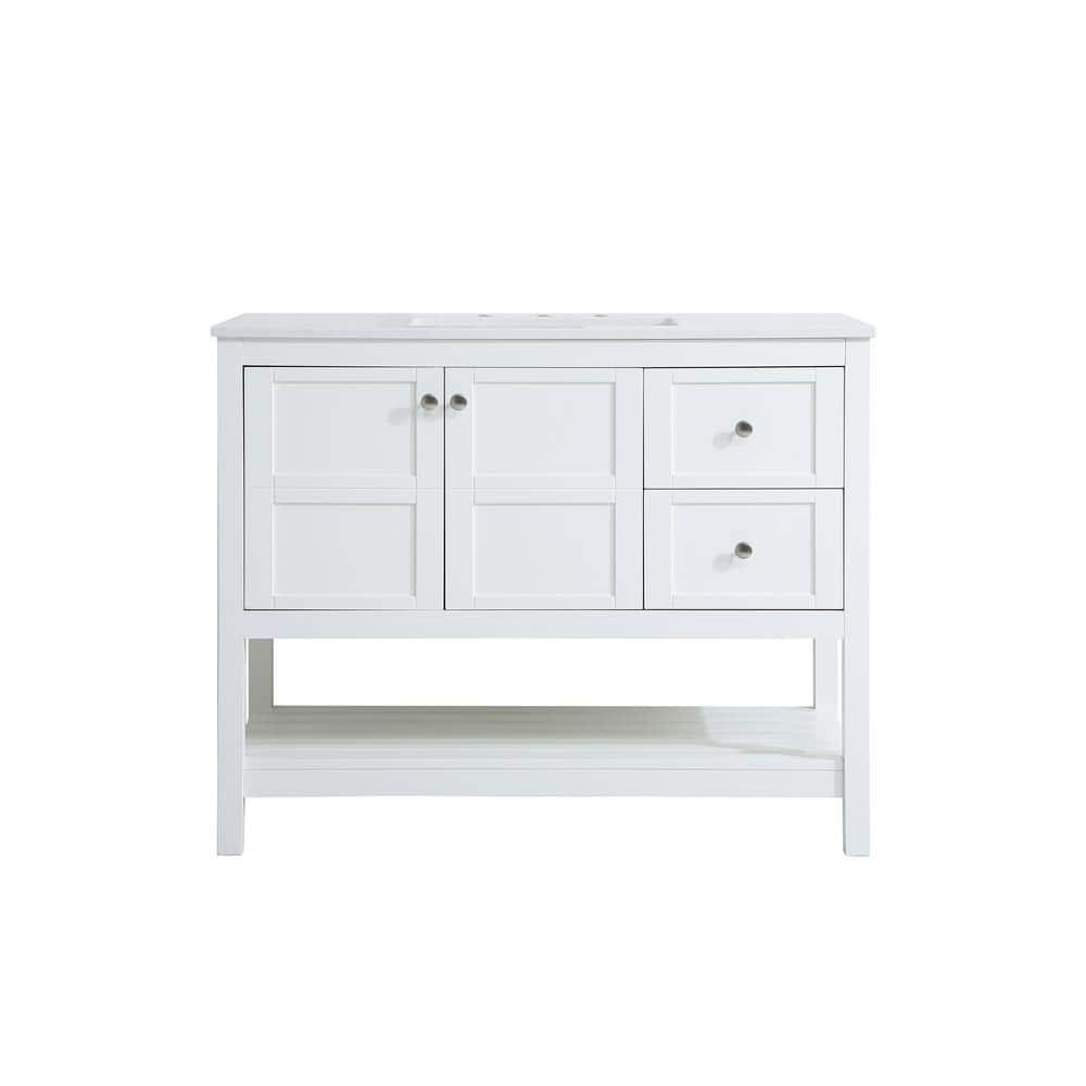 Simply Living 42 in. Single Bathroom Vanity in White with Quartz Vanity Top