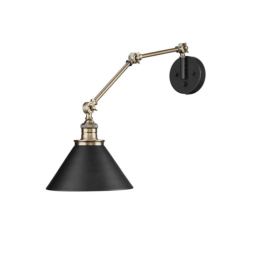 Edward 1-Light 10 in. Matte Black/Vintage Brass Swing Arm Sconce price history on PriceWatchPro