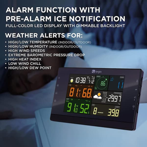 Logia 7-in-1 Wireless Weather Station with 4-Day Forecast, Wi-Fi, Solar Cell & Large Color Display Console