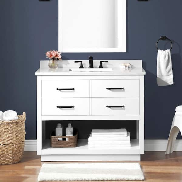 OVE Decors Carran 42 in. W x 22 in. D x 34 in. H Single Sink Bath Vanity in White with White Engineered Stone Top