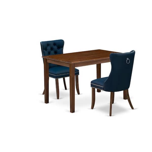 East West Furniture 3-Piece Antique Walnut Finish Rectangular Solid Wood Top Dining Table Set
