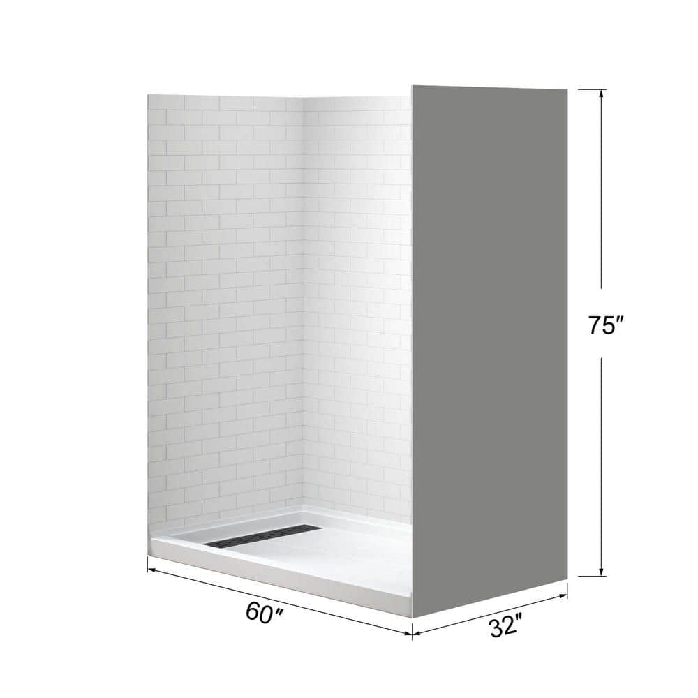 60'' White Matte Black Trim Rectangular Alcove Shower Kit