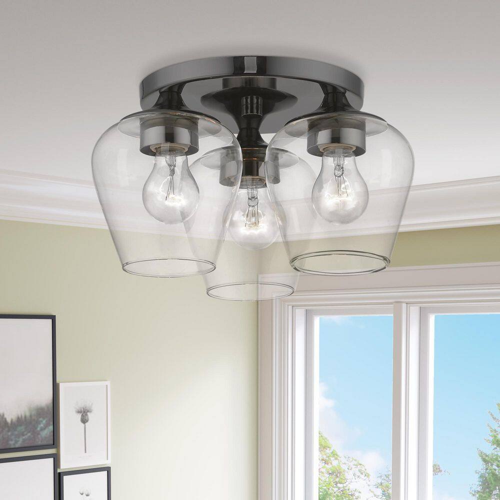 Willow 3-Light Black Chrome Flush Mount with Clear Glass Bowl