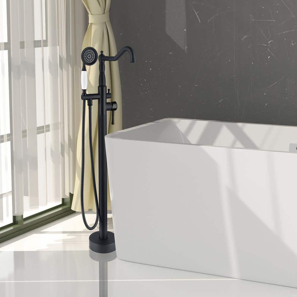 Matte Black Freestanding Bathtub Faucet with Hand Shower