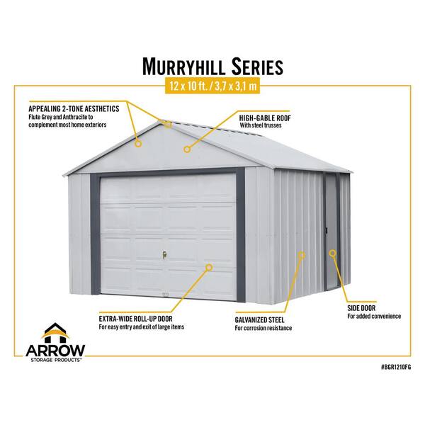 Arrow Murryhill 14 Ft W X 21 Ft D 2 Tone Gray Steel Garage And Storage Building With Side Door And High Gable Roof Bgr1421fg The Home Depot