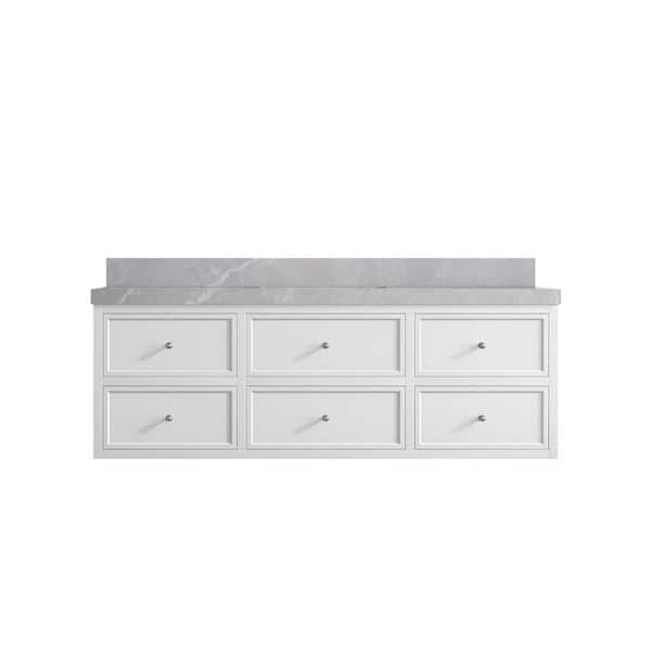 Willow Collections Roswell Floating 60 in. Single Sink Freestanding White Bath Vanity with Pearl Gray Qt. Top Unassembled