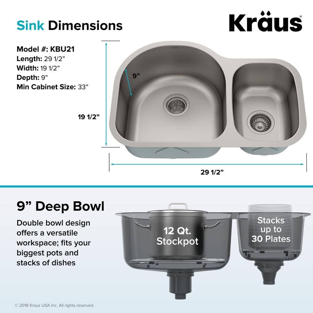 Premier 30-inch Satin Stainless Steel Undermount Double Bowl Kitchen Sink