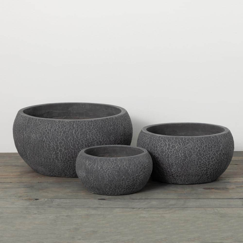 Pure Garden Cylinder Gray Set of 3 Fiber Clay Planters