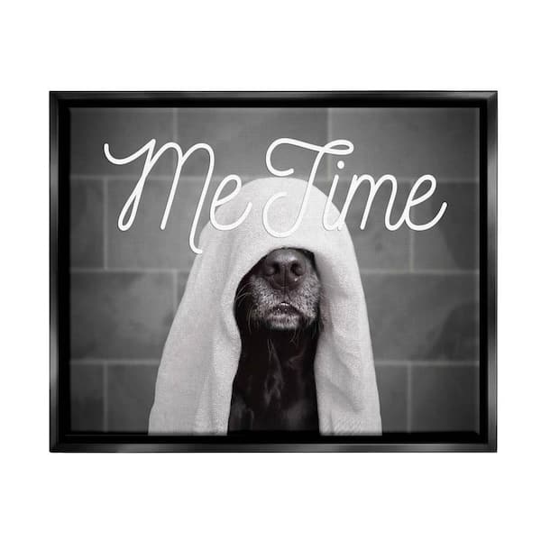 The Stupell Home Decor Collection Me Time Pet Dog Bathroom Portrait by Adobe Stock Floater Frame Animal Wall Art Print 21 in. x 17 in.