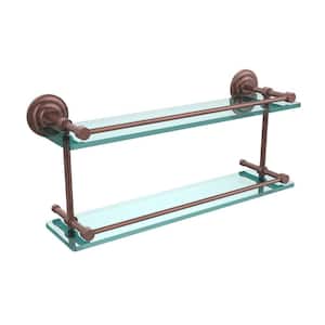 Que New 22 in. L x 8 in. H x 5 in. W 2-Tier Clear Glass Bathroom Shelf with Gallery Rail in Antique Copper