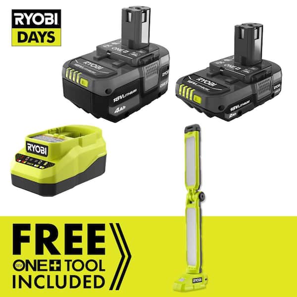 ONE+ 18V Cordless LED Workbench Light Kit with 4.0 Ah Battery, 2.0 Ah Battery, and Charger