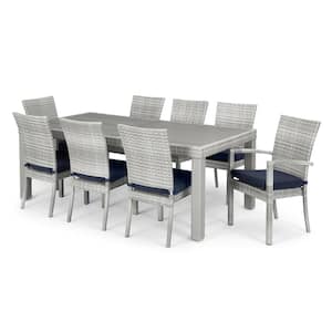 Cannes 9-Piece Wicker Outdoor Dining Set with Blue Cushions