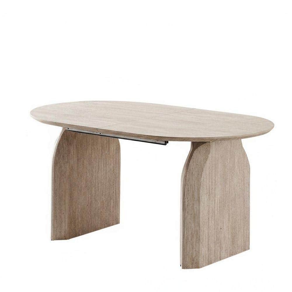 90.55 in. Beige Wood Extendable Outdoor Dining Table