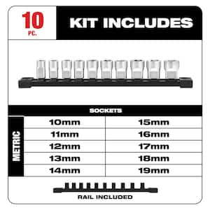 3/8 in. Metric Low Profile 6-Point Socket Set with FOUR FLAT Sides (10-Piece)