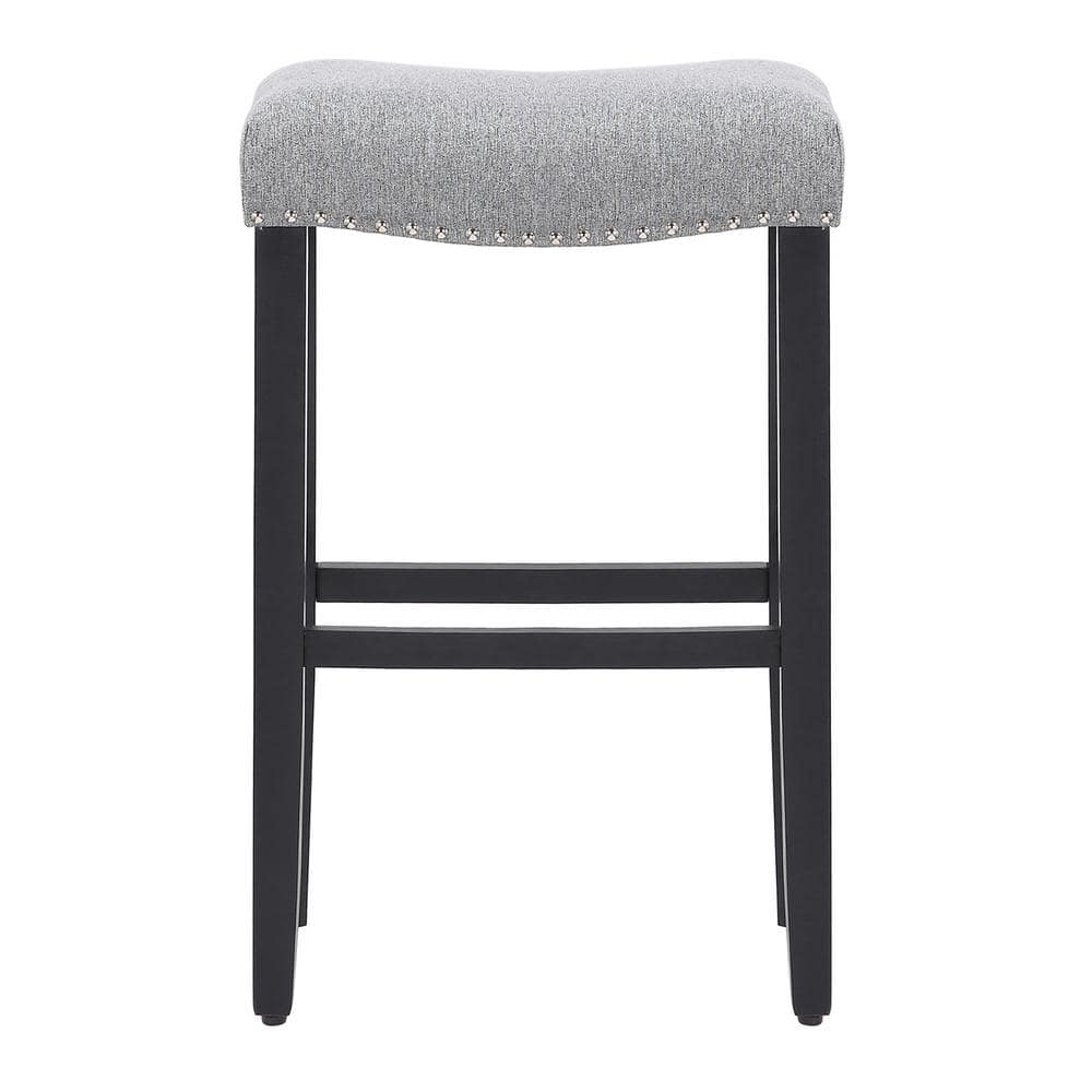 29" Gray Upholstered Saddle Seat Bar Stools, Set of 2