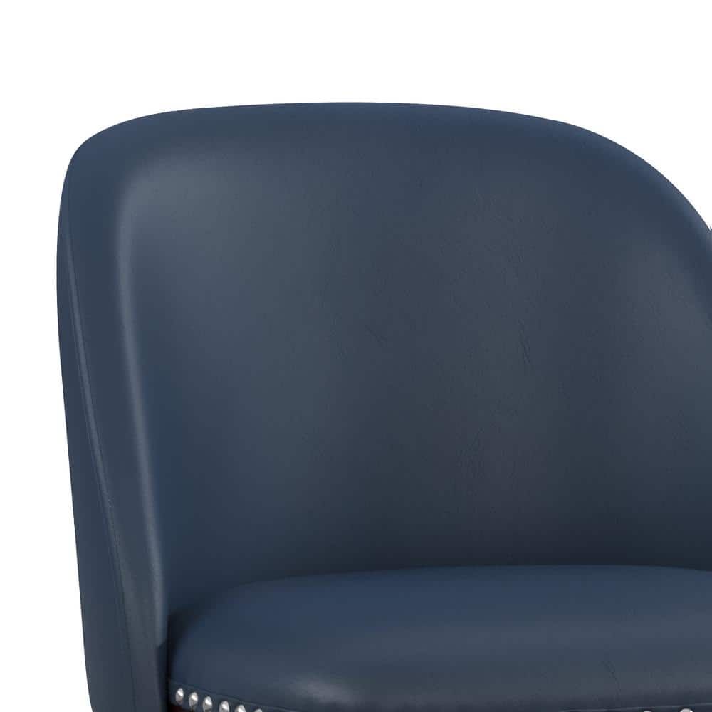 Navy Blue Wood Frame Swivel Counter Stools with Faux Leather, Set of 2