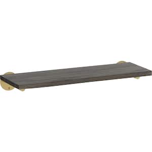 24 in. x 8 in. x 6 in. Dark Stained Solid Pine Wood Decorative Wall Shelf with Satin Gold Post Style Steel Brackets