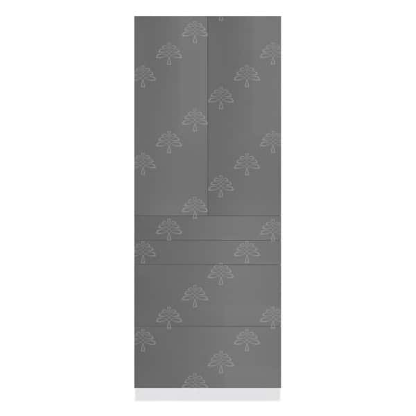 Valencia Assembled 30 in. W x 24 in. D x 96 in. H in Gloss Gray Plywood Assembled 3-Drawer Pantry Kitchen Cabinet