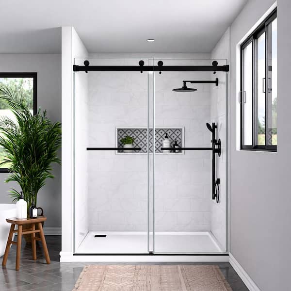 mortix 56-60 in. W x 80 in. H Double Sliding Frameless Shower Door