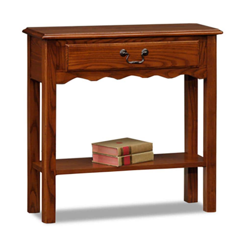 Medium Oak Wood Console Table with Drawer and Shelf