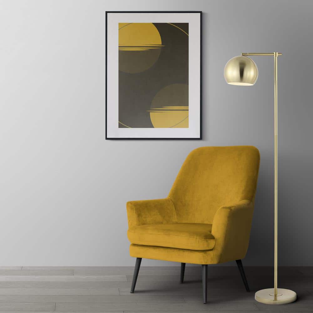 Eva 58.5" Satin Gold Metal Arc Floor Lamp with Dimmable LED