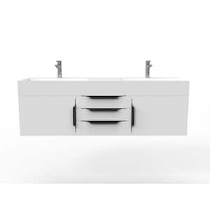 Maranon 60 in. W x 19 in. D x 19.25 in. H Double Floating Bath Vanity in Matte White with Black Trim and White Top