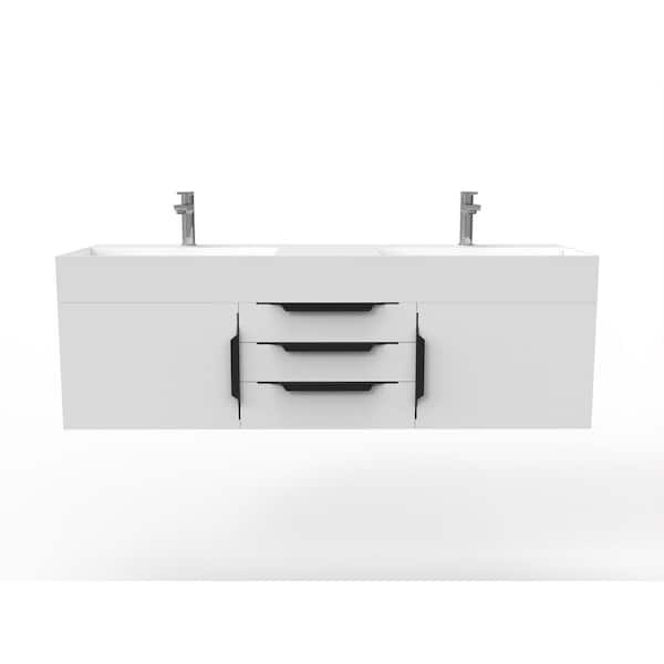 Maranon 60 in. W x 19 in. D x 19.25 in. H Double Floating Bath Vanity in Matte White with Black Trim and White Top