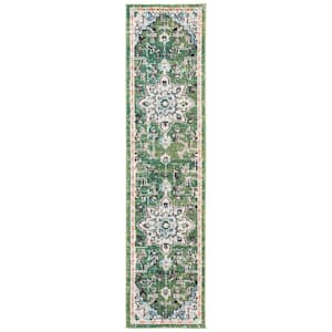 Madison Green/Turquoise 2 ft. x 16 ft. Border Geometric Floral Medallion Runner Rug