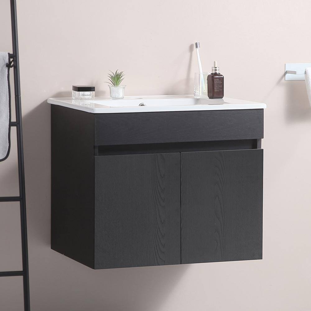 24 in. W x 18 in. D x 19 in. H Single Sink Wall Mounted Bath Vanity in Blac