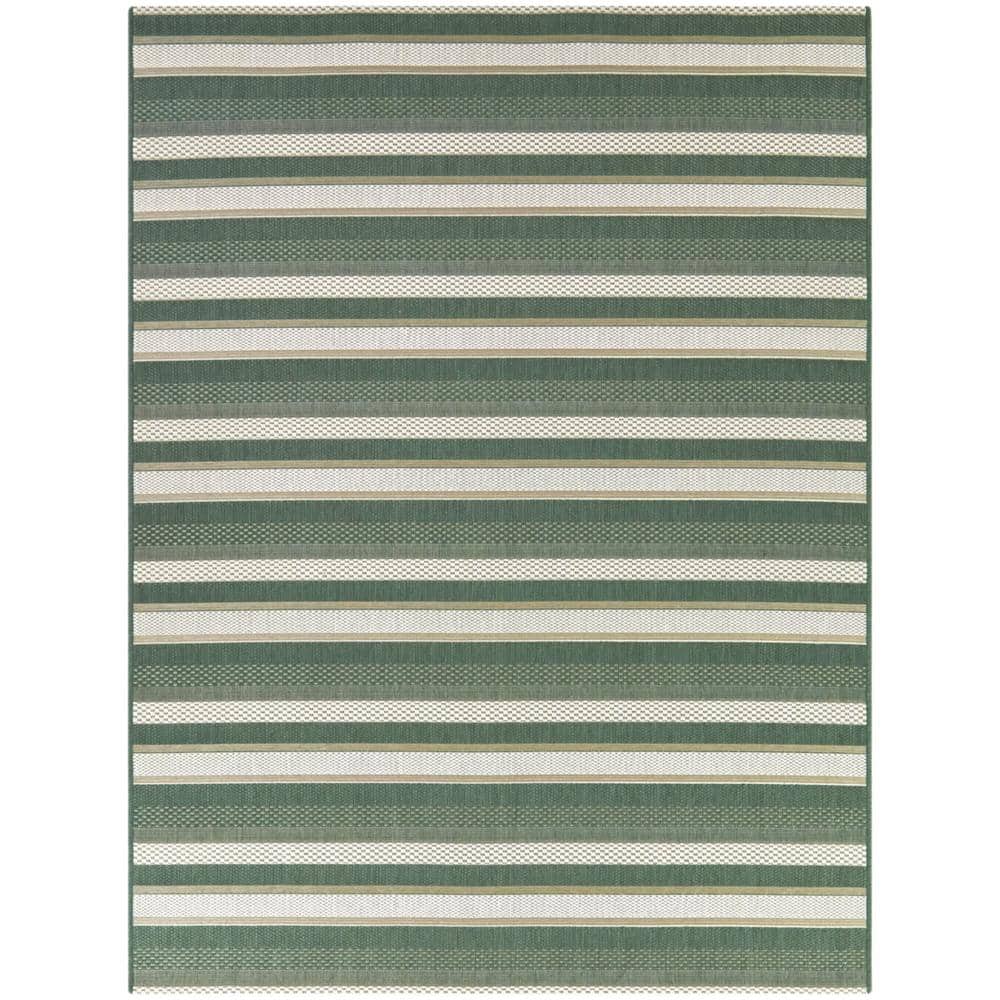 Hampton Bay Green 5 x 7 Striped Indoor/Outdoor Area Rug 3123250 The