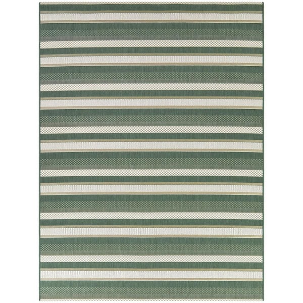 Green 8 x 10 Striped Indoor/Outdoor Area Rug