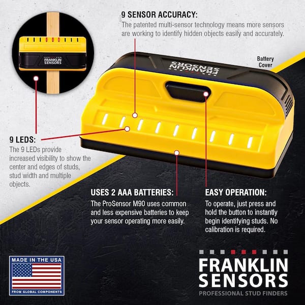 ProSensor M90 Full Width Center and Edge Stud Finder with 9-Sensors, Wood & Metal Stud Locator/Wall Scanner