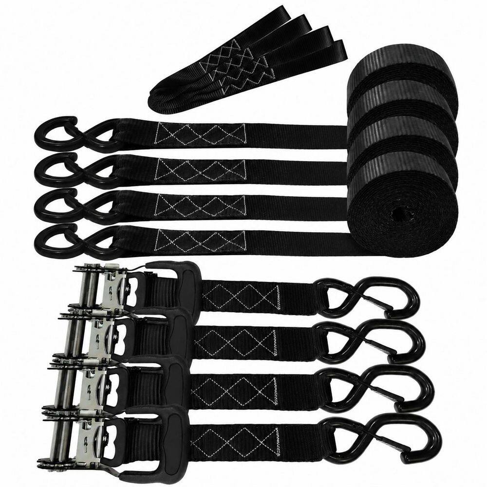 8 ft. x 1.5 in. Ratchet Tie Down Straps Heavy Duty Set Wear-Resistant S-Hook Motorcycle Cargo 4 Pack price history on PriceWatchPro