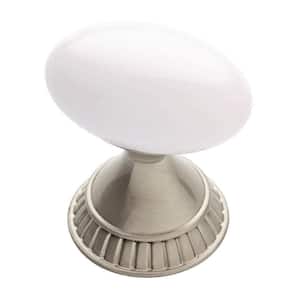 Palermo 1-1/3 in. (34 mm) White and Satin Nickel Oval Cabinet Knob