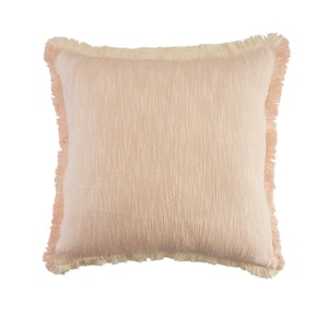 Lyra Peach / Cream Fringed Solid Cozy Poly Fill 20 in. x 20 in. Indoor Throw Pillow