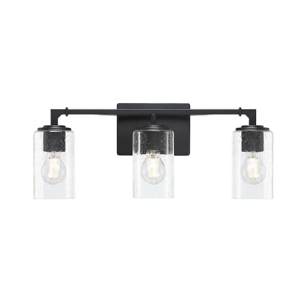Helenwood 22 in. 3-Light Matte Black Transitional Vanity Light for Bathrooms