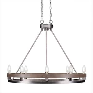 Paris 8-Light Painted Distressed Wood-look Metal and Graphite Oval Chandelier Dinning Table with No Blubs Included