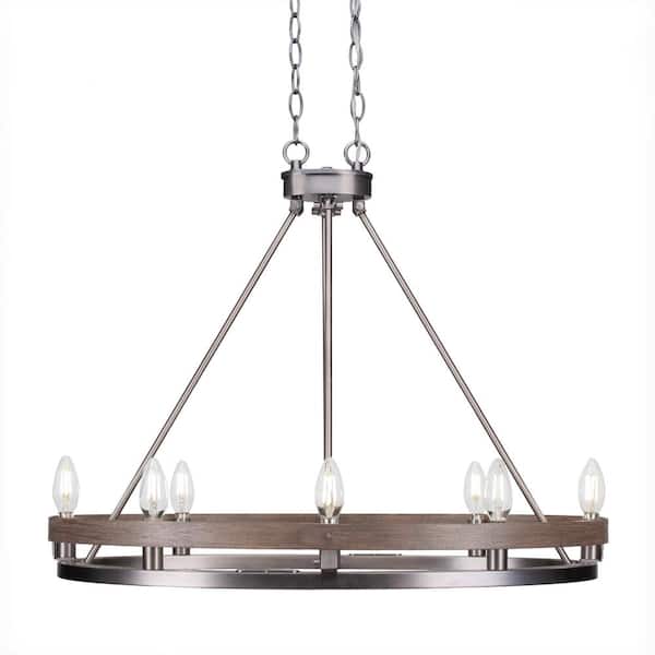 Unbranded Paris 8-Light Painted Distressed Wood-look Metal and Graphite Oval Chandelier Dinning Table with No Blubs Included