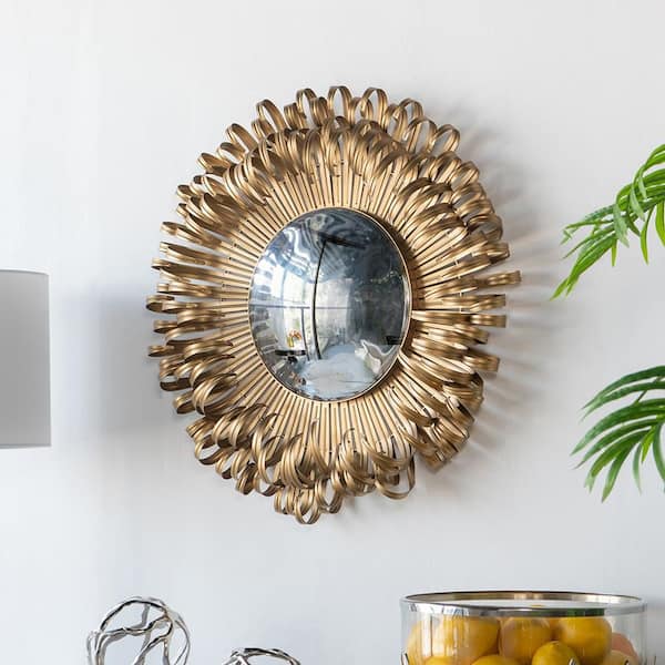 Blisstyle Gold 27 in. W x 27 in. H Art Deco Sunburst Iron Framed Mirror Wall Mirror Wall Decor Mirror