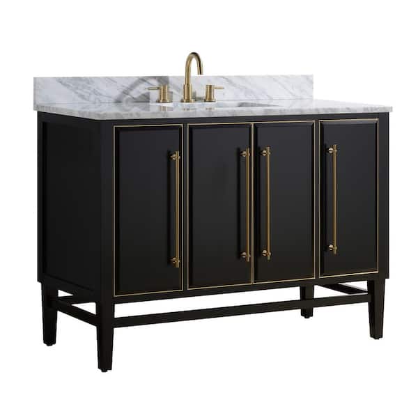 Mason 49 in. Single Sink Black with Gold Trim Bath Vanity with Carrara White Marble Top