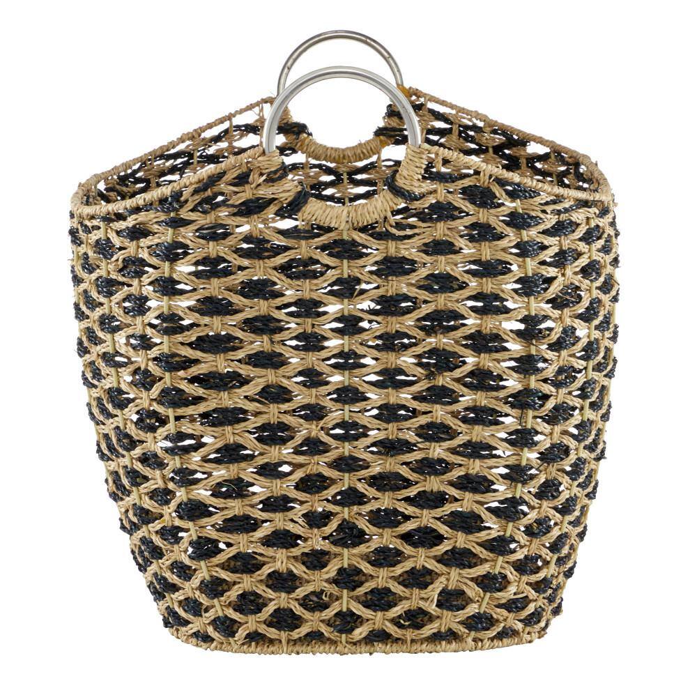 Round Seagrass 20.65" Storage Basket with Steel Handles