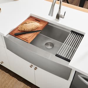 Karran Retrofit Farmhouse Apron Front Quartz Composite 34 in. Double Bowl Kitchen  Sink in Grey QAR-750-GR - The Home Depot