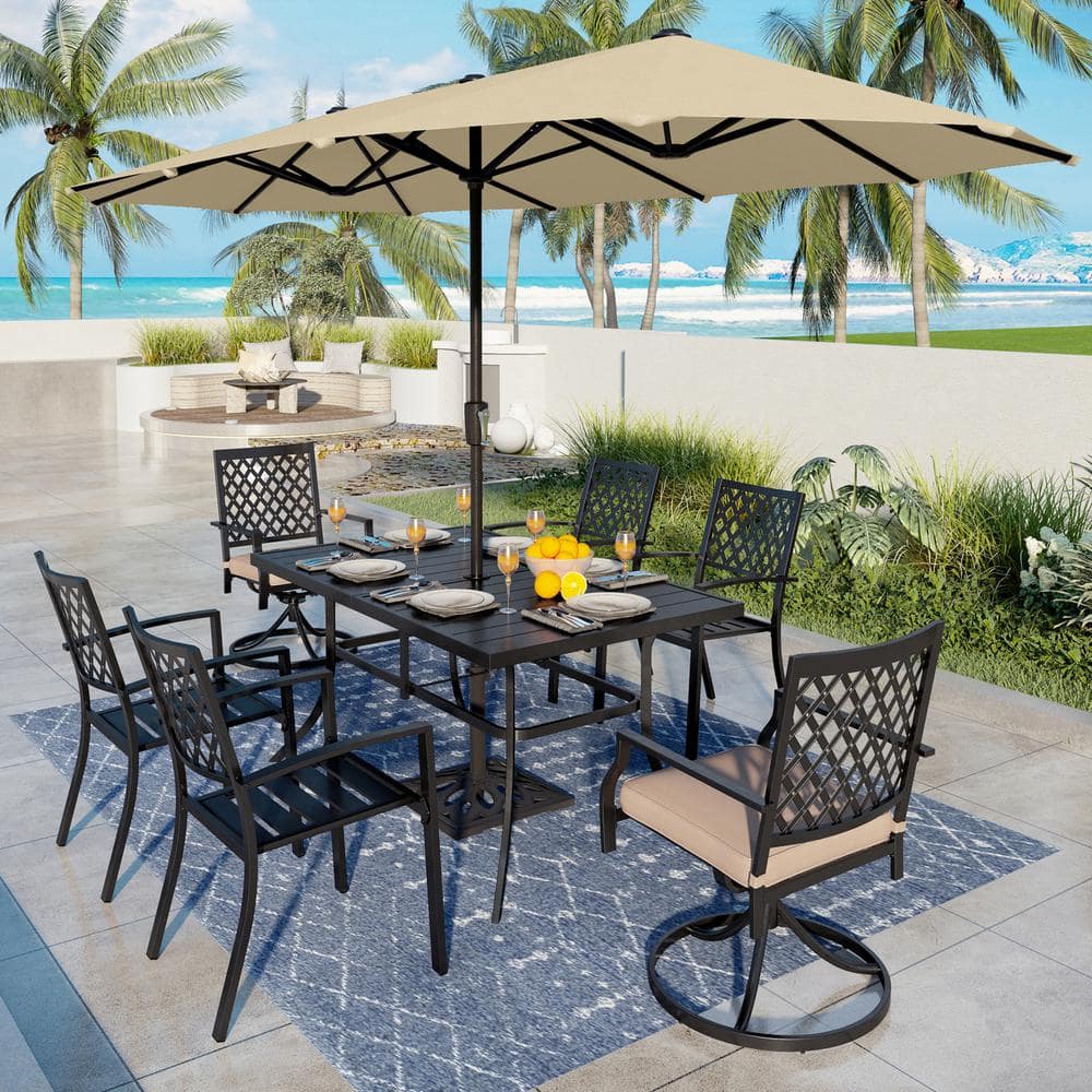 PHI VILLA 8-Piece Metal Outdoor Patio Dining Set with Umbrella THD7 ...