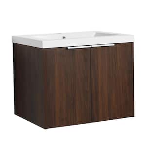 24 in. W x 18.1 in. D x 19.3 in. H Single Sink Floating Bath Vanity in Walnut with White Resin Top