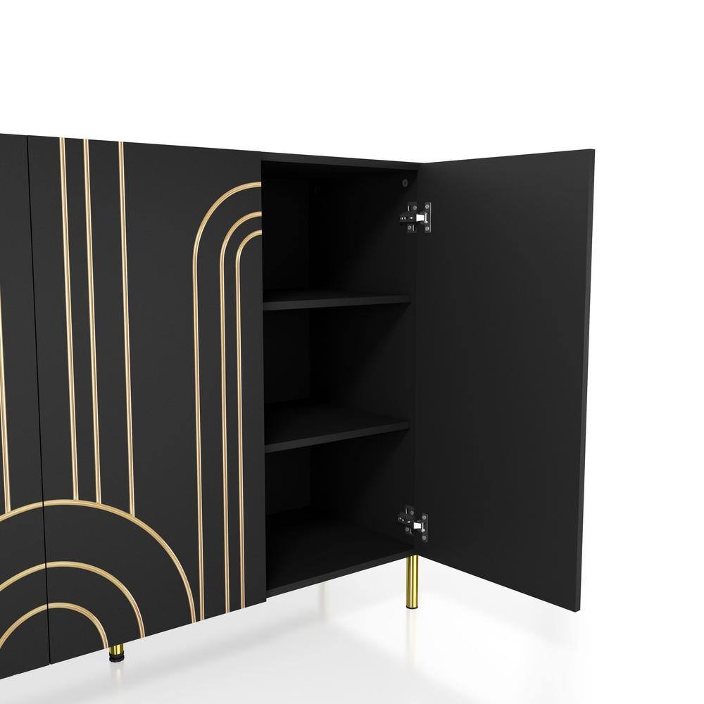 Black and Gold Art Deco Geometric Buffet Sideboard