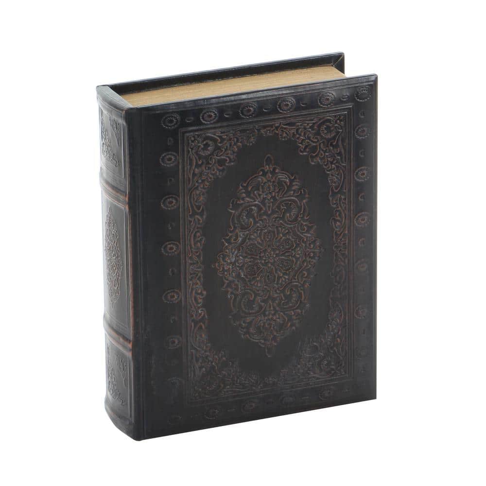 Vintage Illustration Dark Brown Wood & Faux Leather Decorative Book Box Set of 3