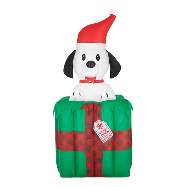 Home Accents Holiday 5 ft. Animated LED Dog in Gift Box Inflatable