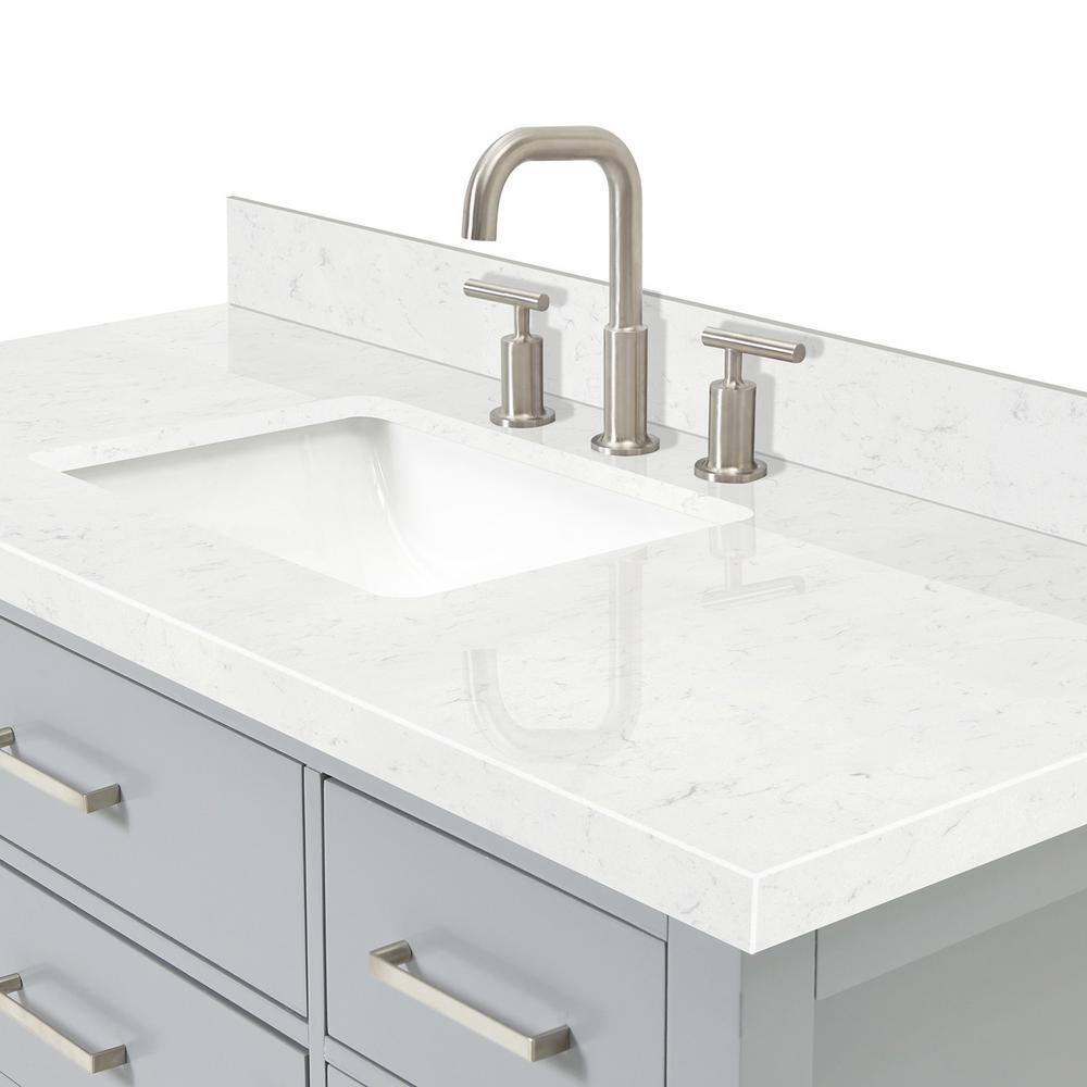 Gray Freestanding Single Sink Vanity with Carrara Quartz Top