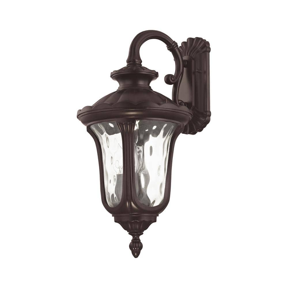 Oxford Elegance Bronze 3-Light Outdoor Wall Lantern with Clear Water Glass